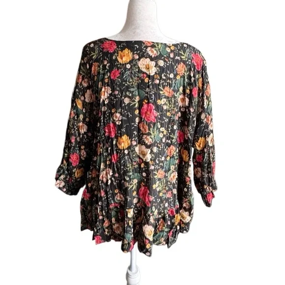 Anthropologie Eva Franco Blouse Black Floral Flowy Boho Shabby Chic - Picture 3 of 13